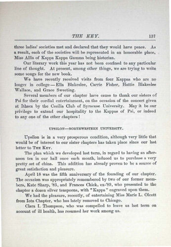 Chapter Letters: Upsilon - Northwestern University, June 1887 (image)